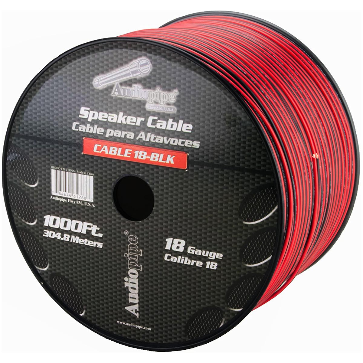 Audiopipe Speaker Wire 18-Gauge 1000 Foot Spool - Black/Red