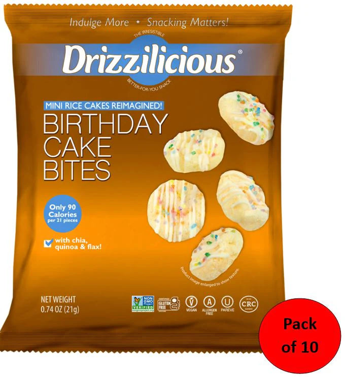 Drizzilicious Birthday Cake Bites - Mini Rice Cakes - Case of 80