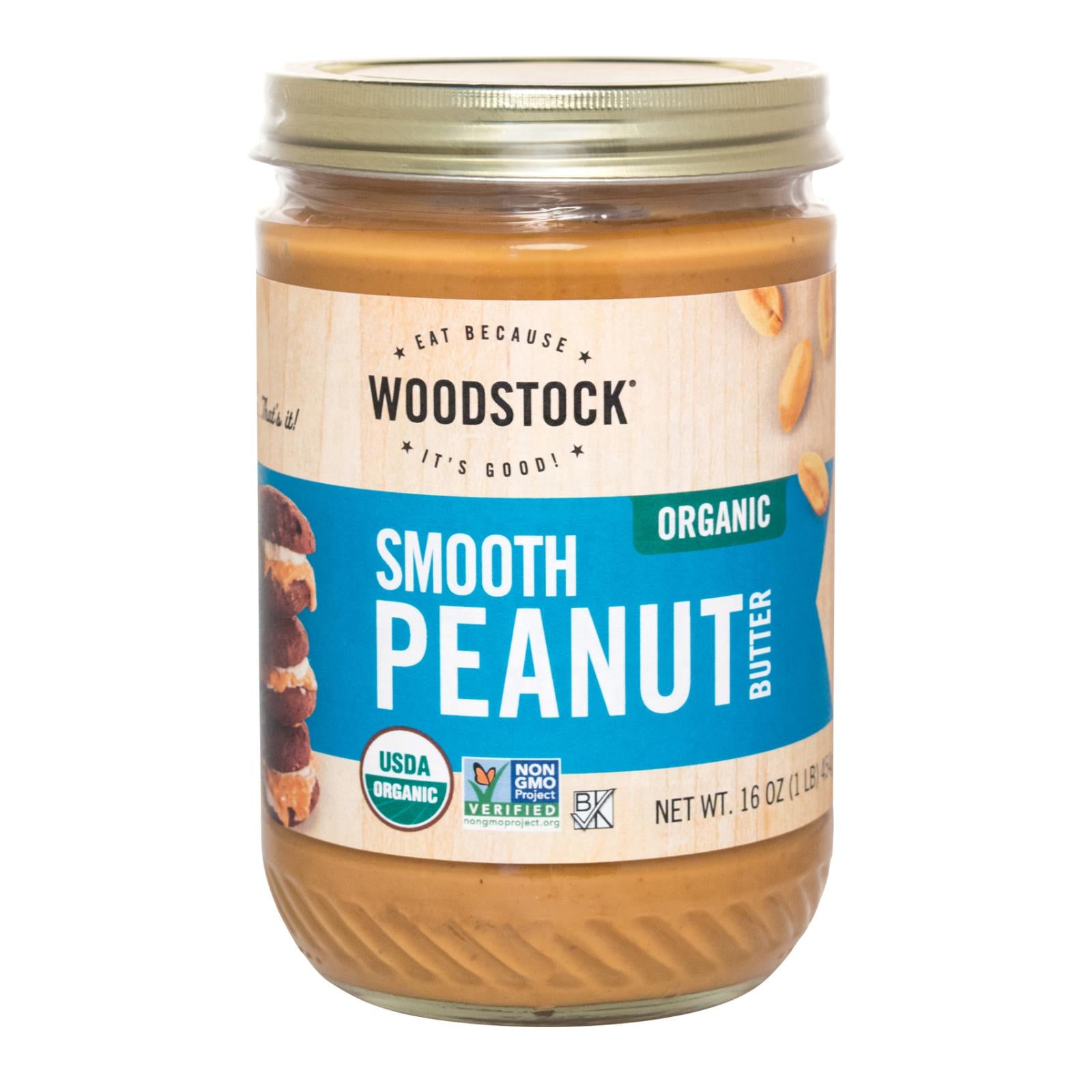 Woodstock Organic Peanut Butter - Smooth - Case of 12 - 16 oz.