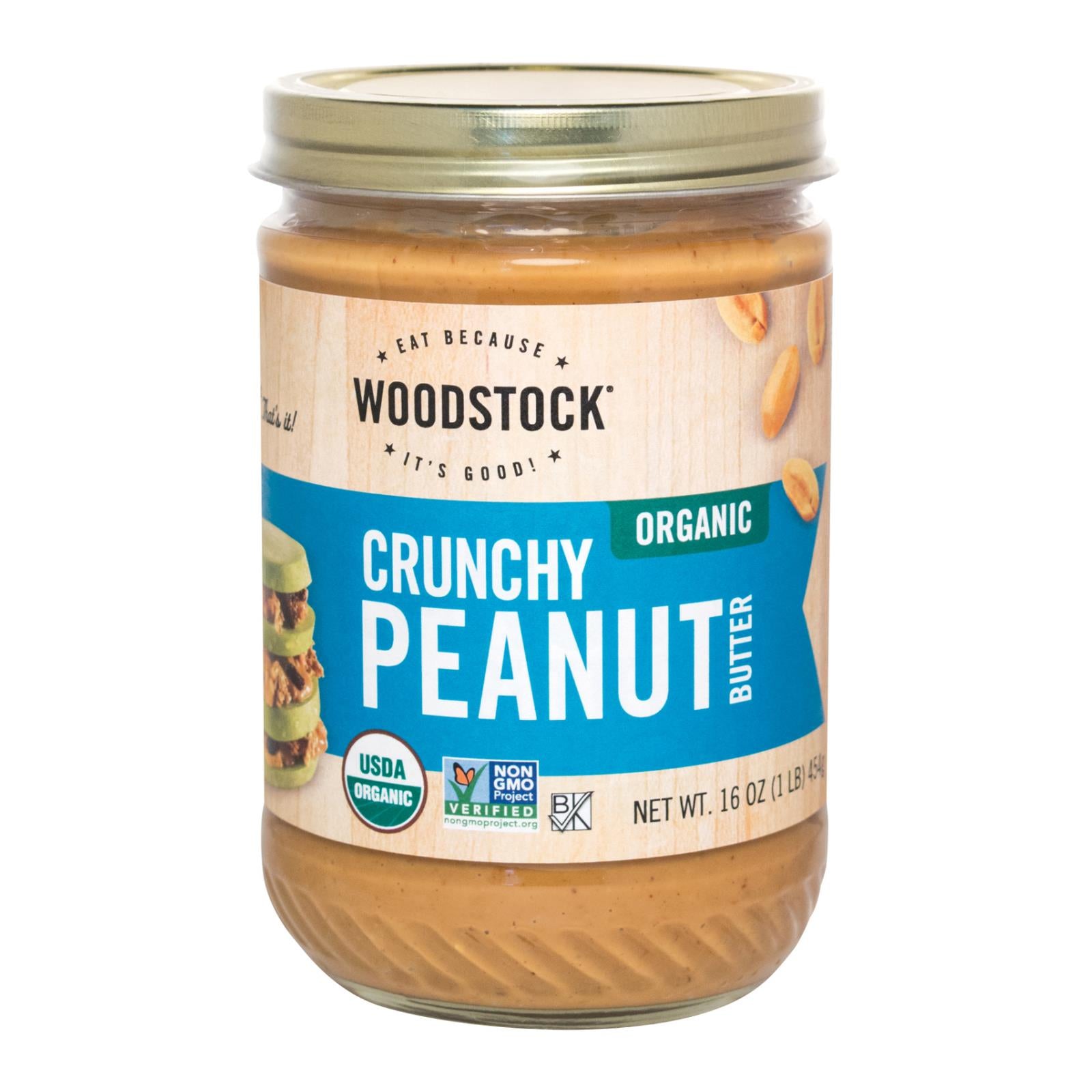 Woodstock Organic Peanut Butter - Crunchy - Case of 12 - 16 oz.