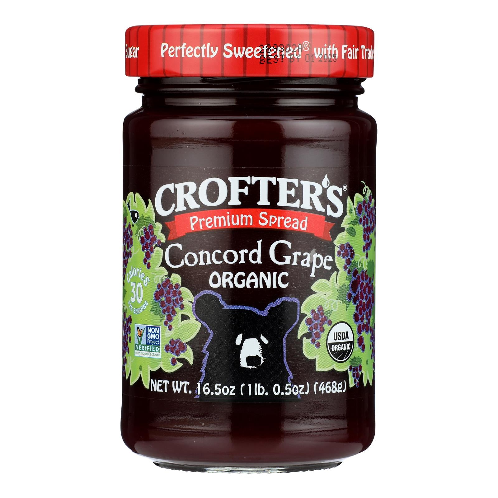 Crofters Fruit Spread - Organic - Premium - Concord Grape - 16.5 oz - case of 6