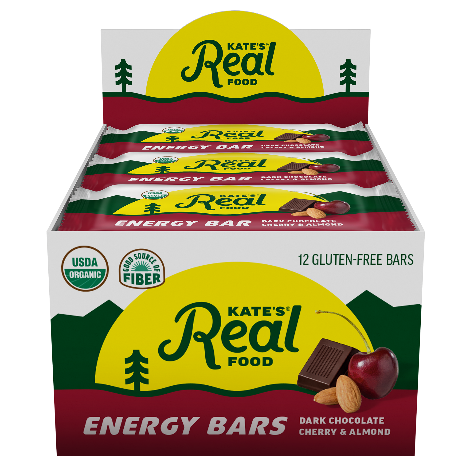 Kate's Real Food Dark Chocolate and Cherry Energy Bars, 12-Pack, 2.2 Oz Each