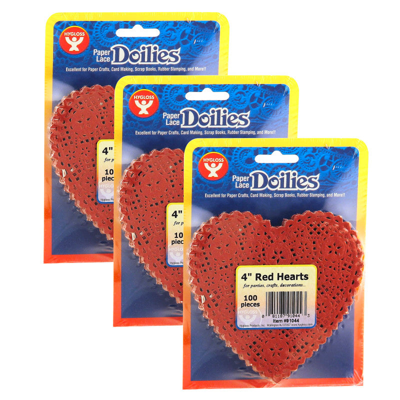 HYGLOSS - Heart Doilies, Red, 4", 100 Per Pack, 3 Packs