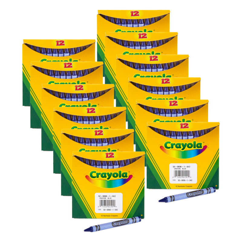 Single Color Bulk Crayons, Regular Size, Blue, 12 Per Pack, 12 Packs