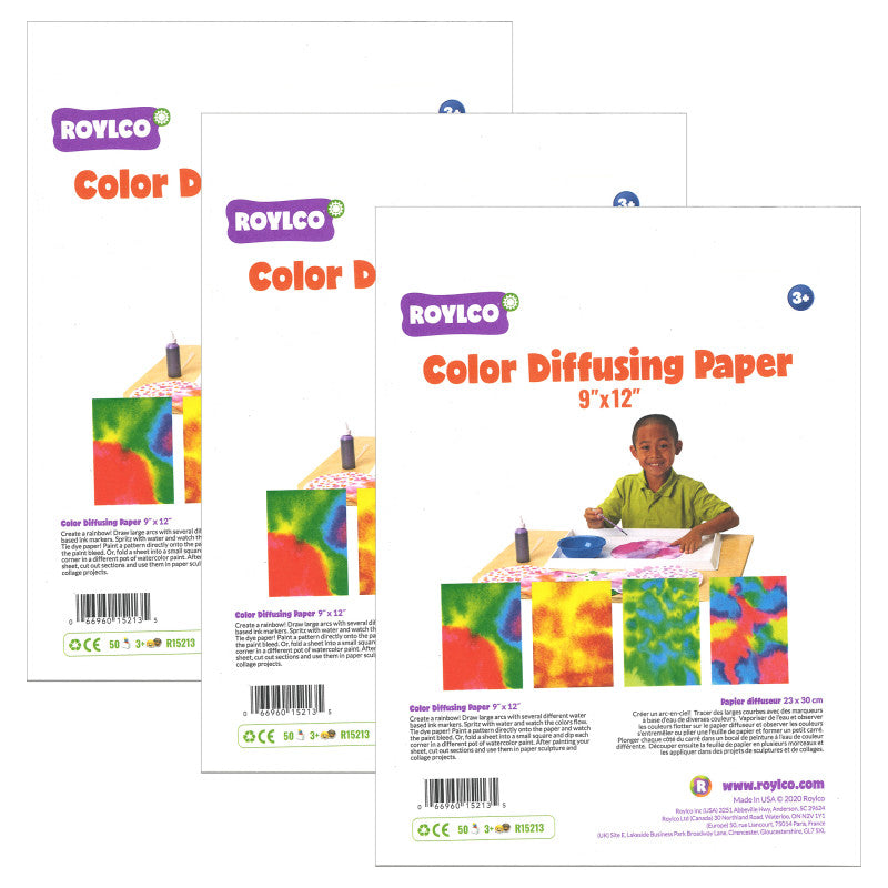 ROYLCO - Color Diffusing Paper, 9" x 12", 50 Sheets Per Pack, 3 Packs