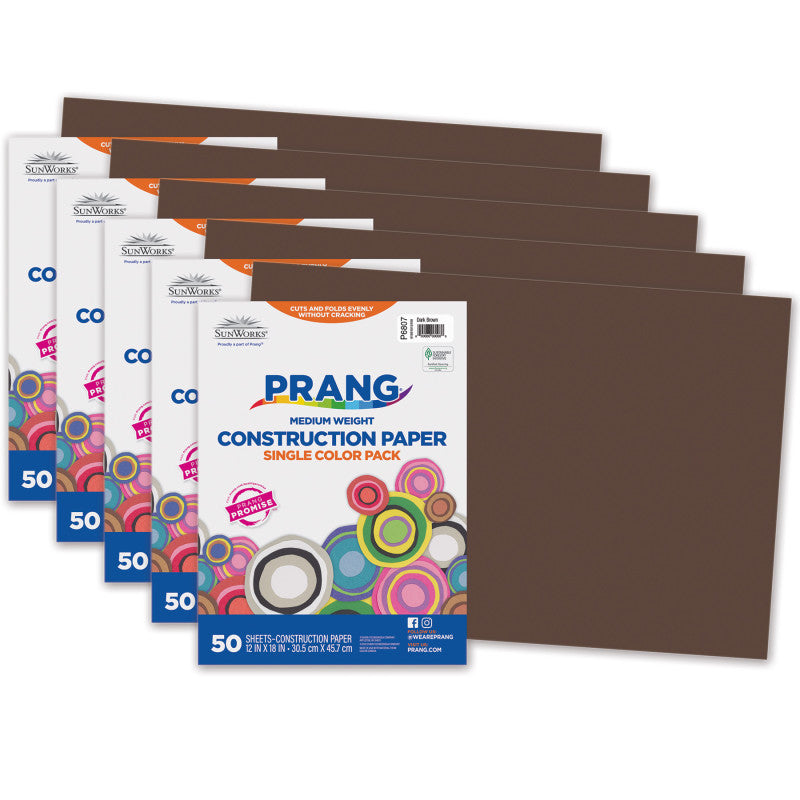 PRANG - Construction Paper, Dark Brown, 12" x 18", 50 Sheets Per Pack, 5 Packs (PAC6807-5)