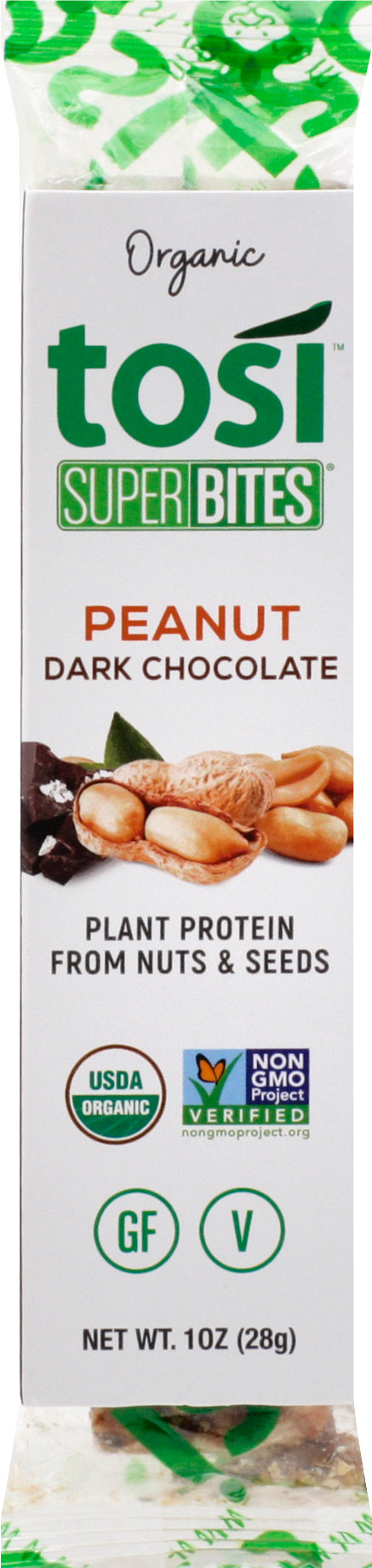 Tosi SuperBites Organic Peanut Dark Chocolate Plant Protein 1 oz - Case of 12