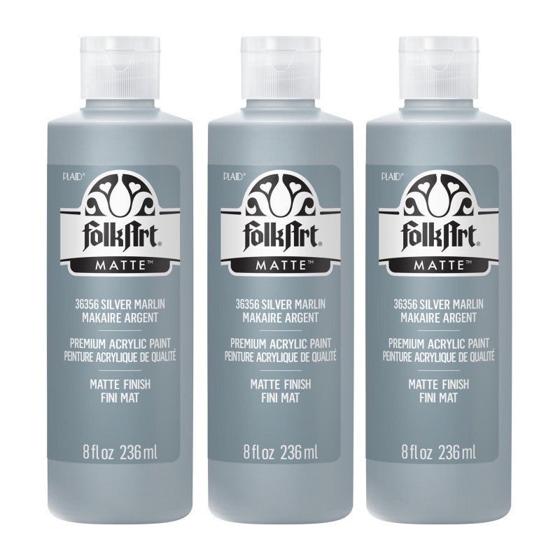 Acrylic Paint Matte, 8oz., Silver Marlin, Pack of 3