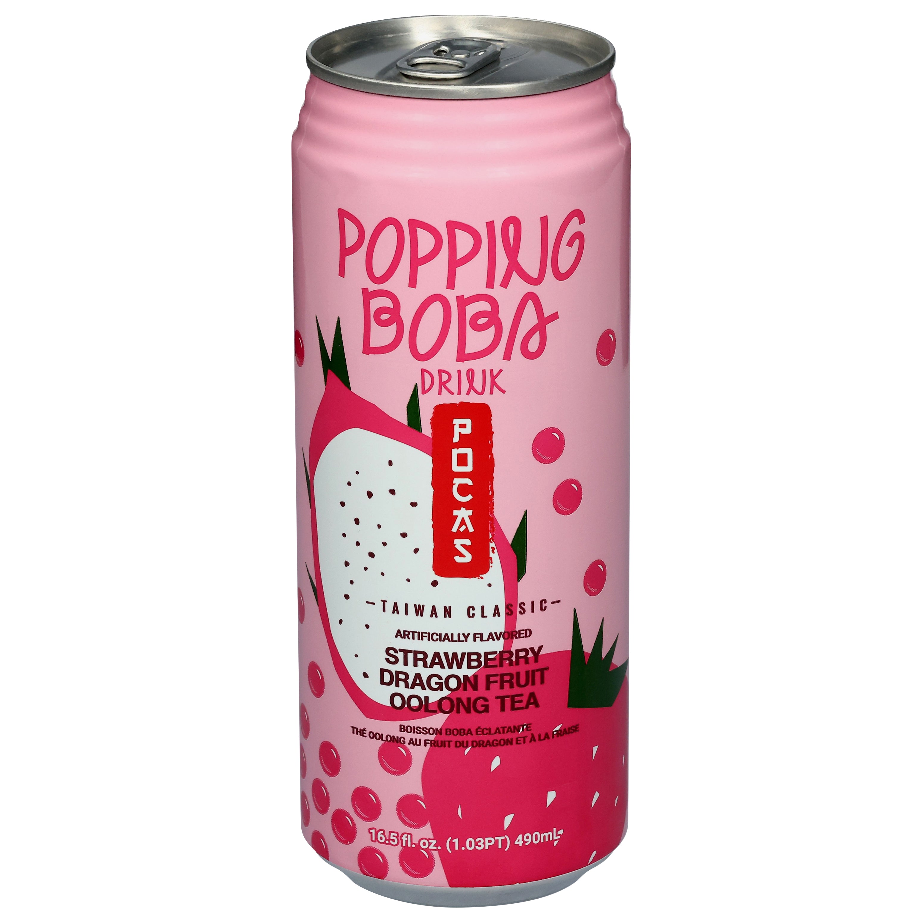 Pocas Strawberry Dragon Fruit Oolong Tea Popping Boba Drink 16.5 fl oz - Case of 24