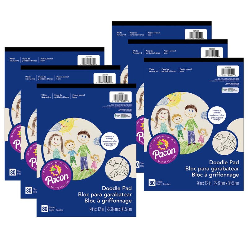 PRANG - Doodle Pad, White, 9" x 12", 80 Sheets, Pack of 6