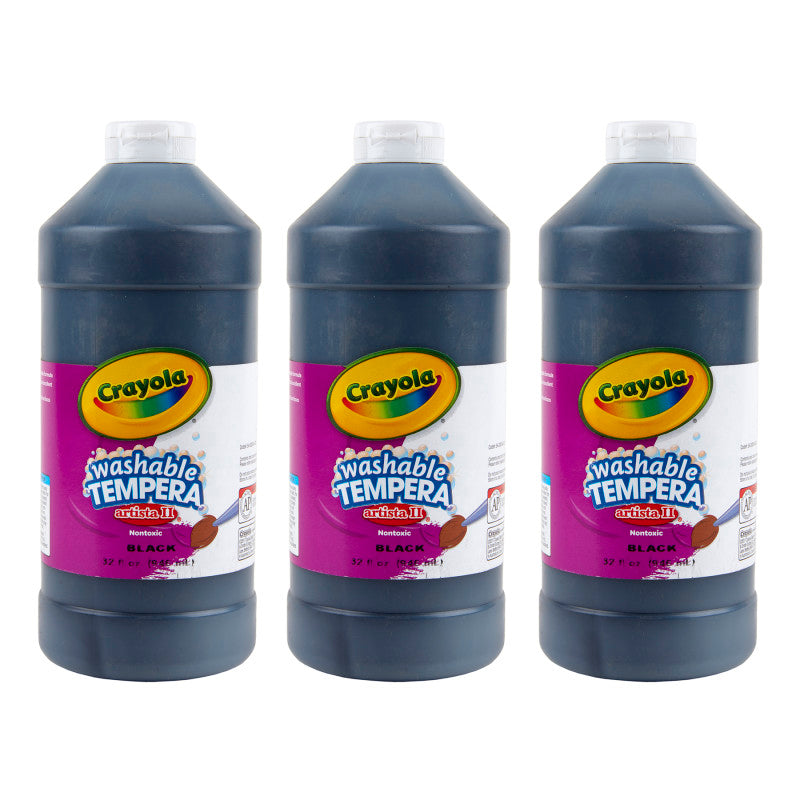 Artista II Washable Tempera Paint, 32 oz, Black, Pack of 3