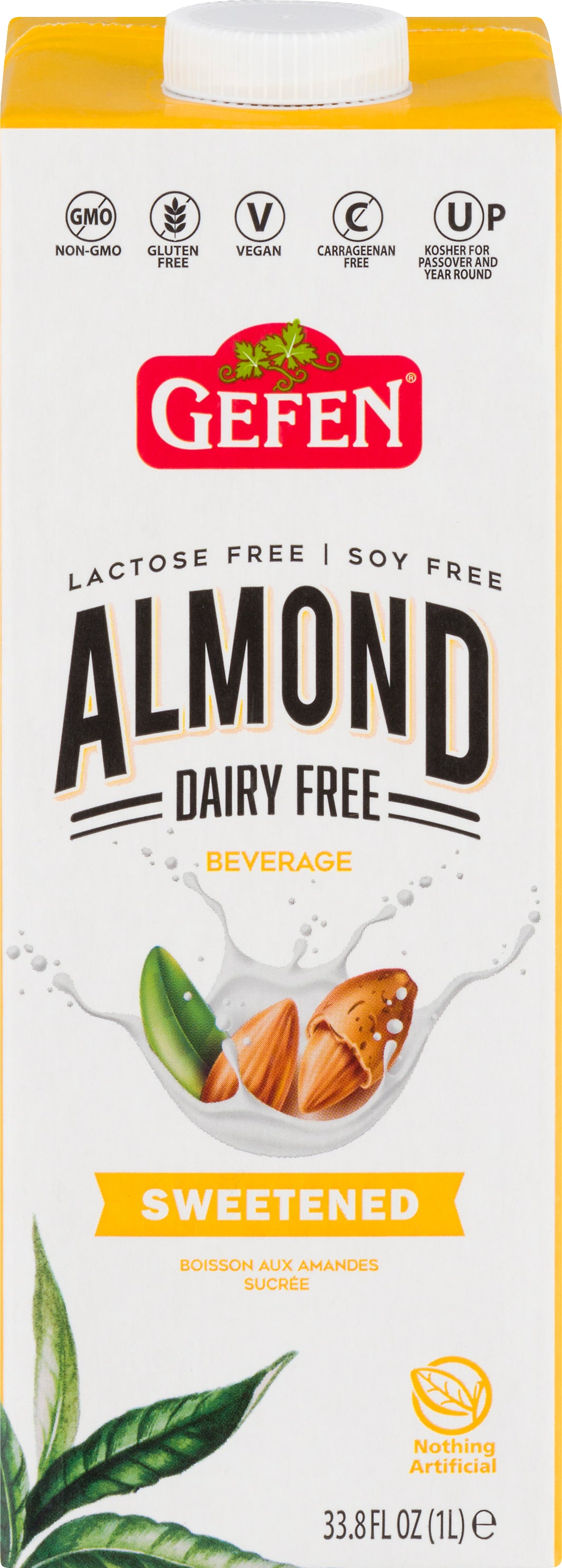 Gefen Dairy Free Sweetened Almond Beverage 33.8 oz - Case of 10