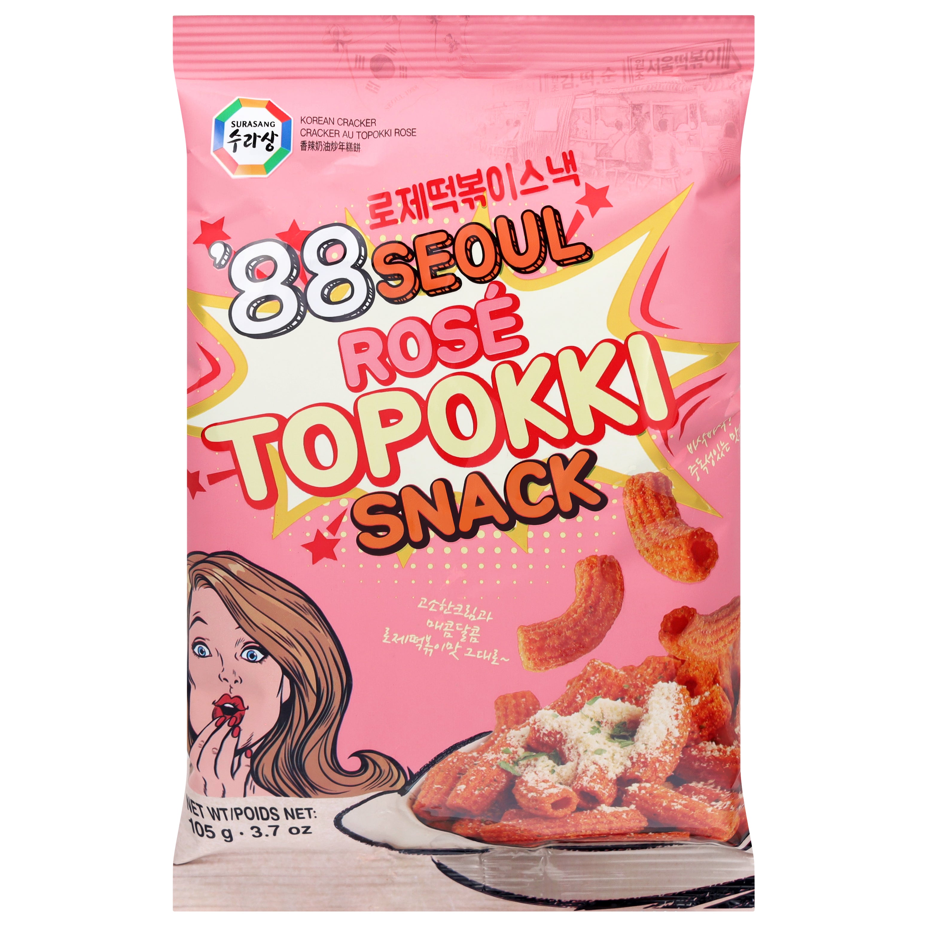 Surasang '88 Seoul Rose Topokki Snack 3.7 oz - Case of 16