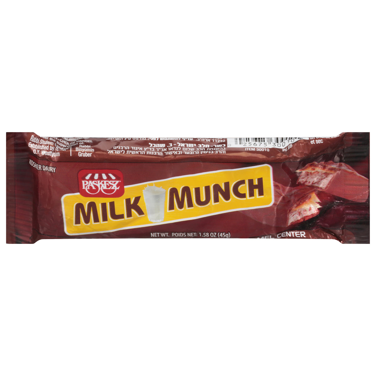 Paskesz Milk Munch Chocolate Bar 1.58 oz - Case of 24