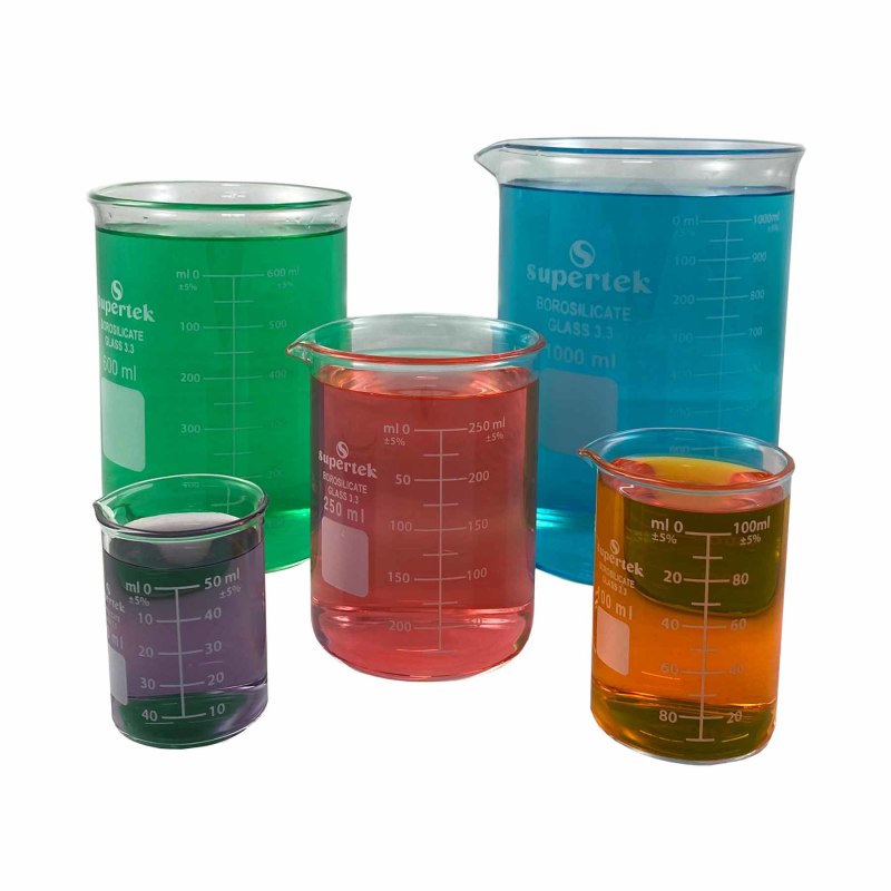 SUPERTEK - Glass Beakers, 50, 100, 250, 600, 1000ml, Set of 5