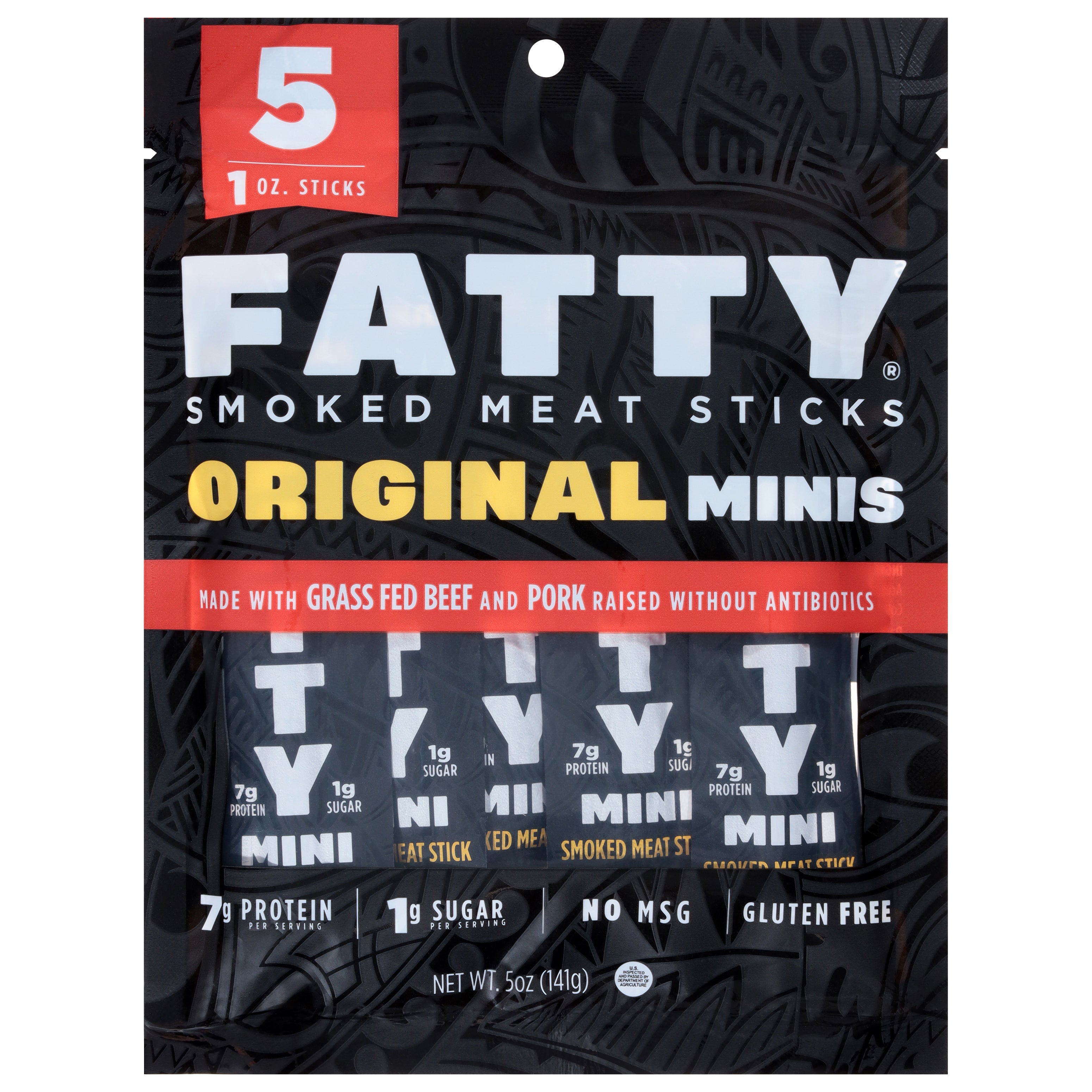 Fatty Smoked Meat Original Minis Meat Sticks 5 - 1 oz Sticks - Case of 8
