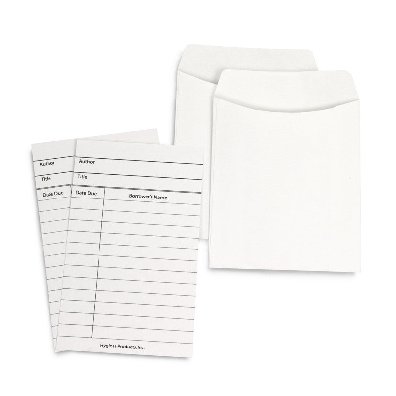 HYGLOSS - Library Cards & Non-Adhesive Pockets Combo, White, 150 Each/300 Pieces