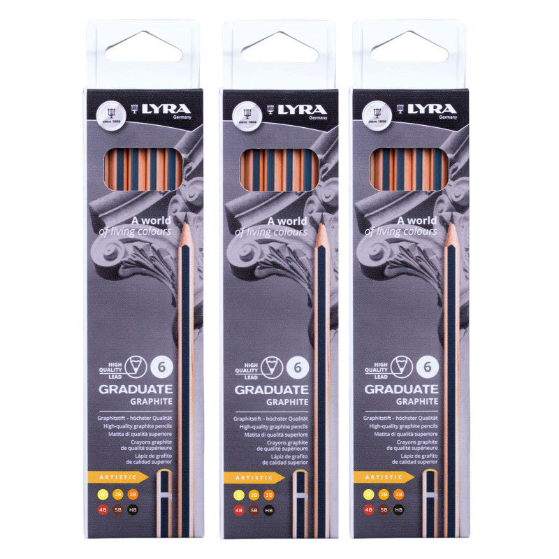 Graduate Graphite Pencil, Artist Set, 6 Per Set, 3 Sets
