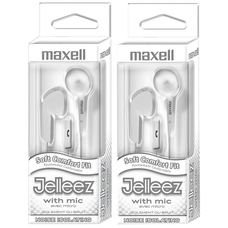 MAXELL - Jelleez™ Soft Earbuds with Mic, White, Pack of 2