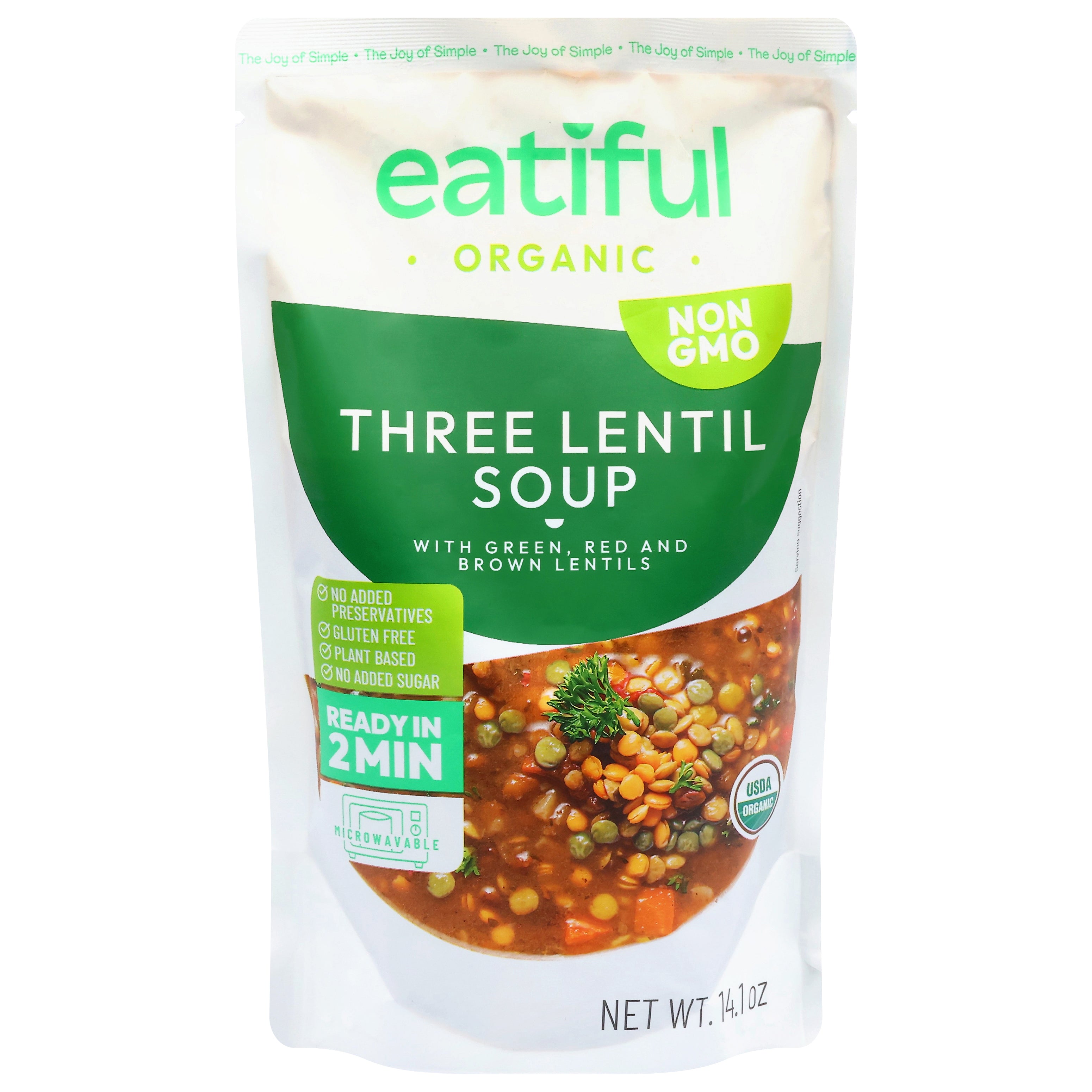 Eatiful Organic Three Lentil Soup with Green Red and Brown Lentils 14.1 oz - Case of 10