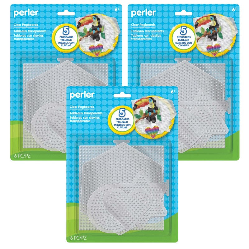 PERLER - Small & Large Basic Shapes Clear Pegboards, 5 Per Pack, 3 Packs