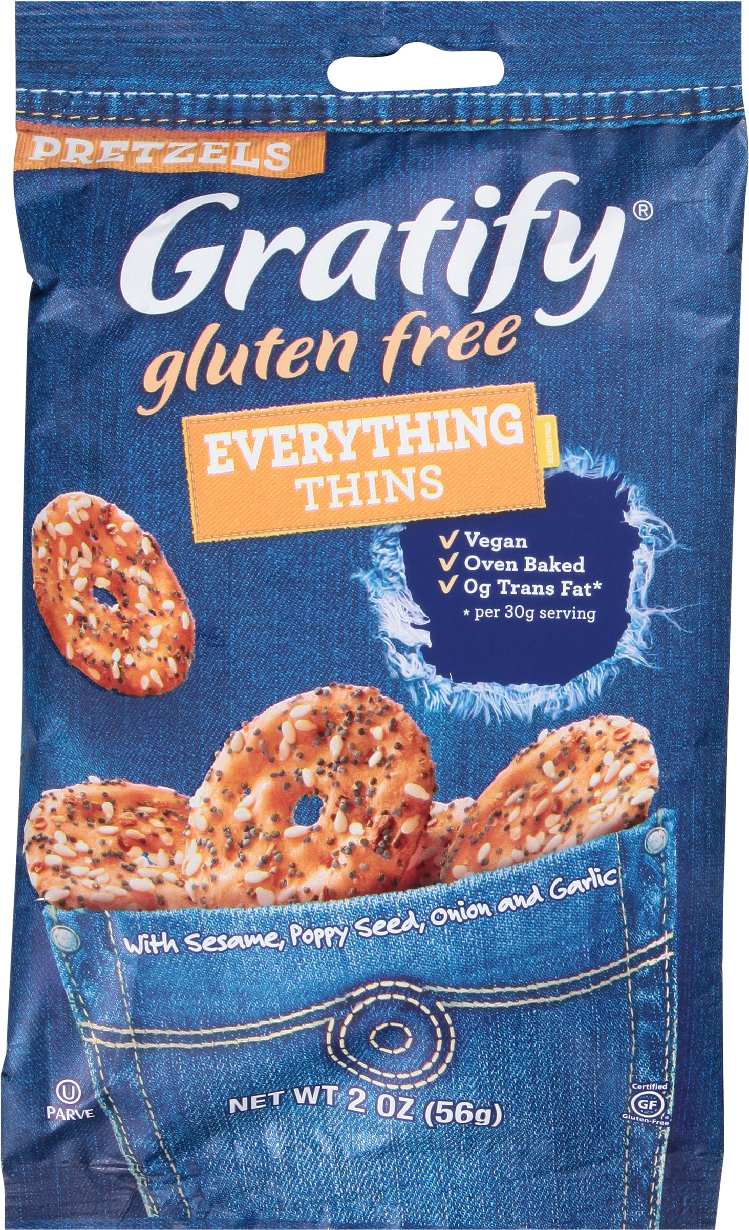 Gratify Everything Thins Gluten Free Pretzels 2 oz - Case of 8
