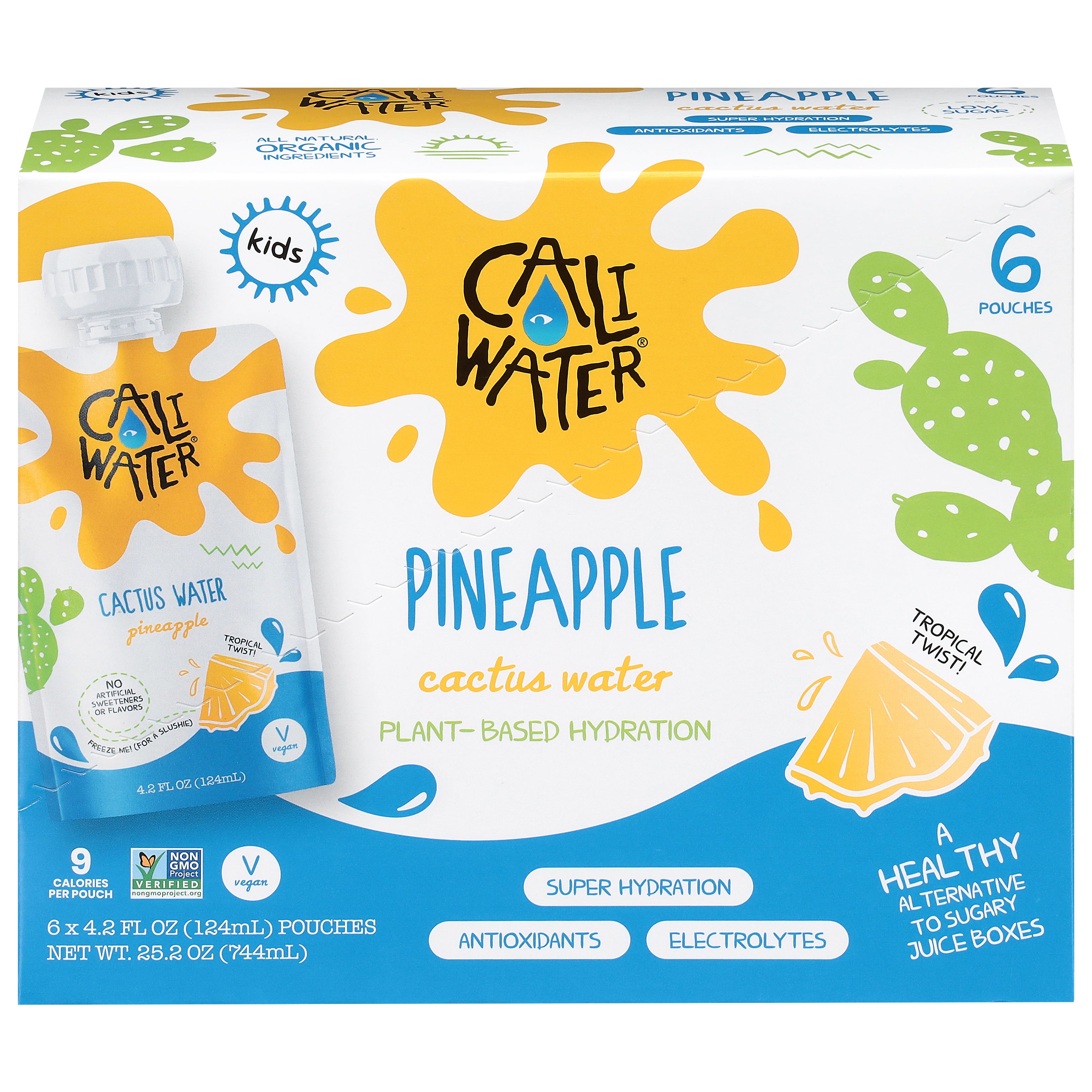 Caliwater Pineapple Cactus Water 6 - 4.2 fl oz Pouches - Case of 6