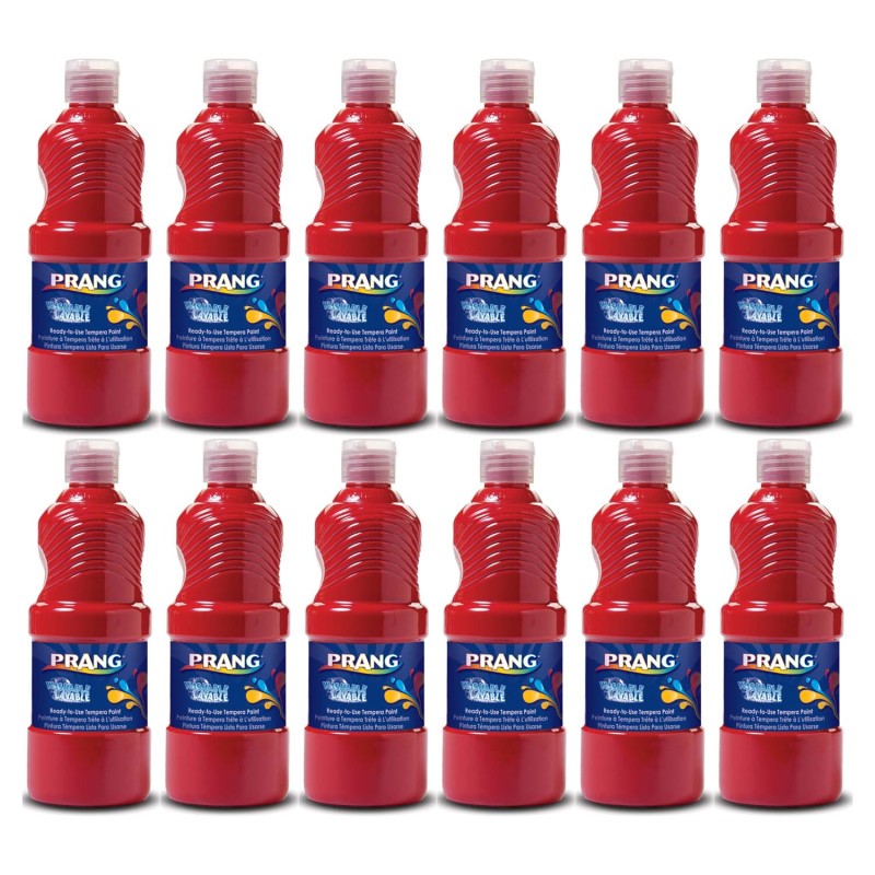PRANG - Washable Tempera Paint, Red, 16 oz, Pack of 6