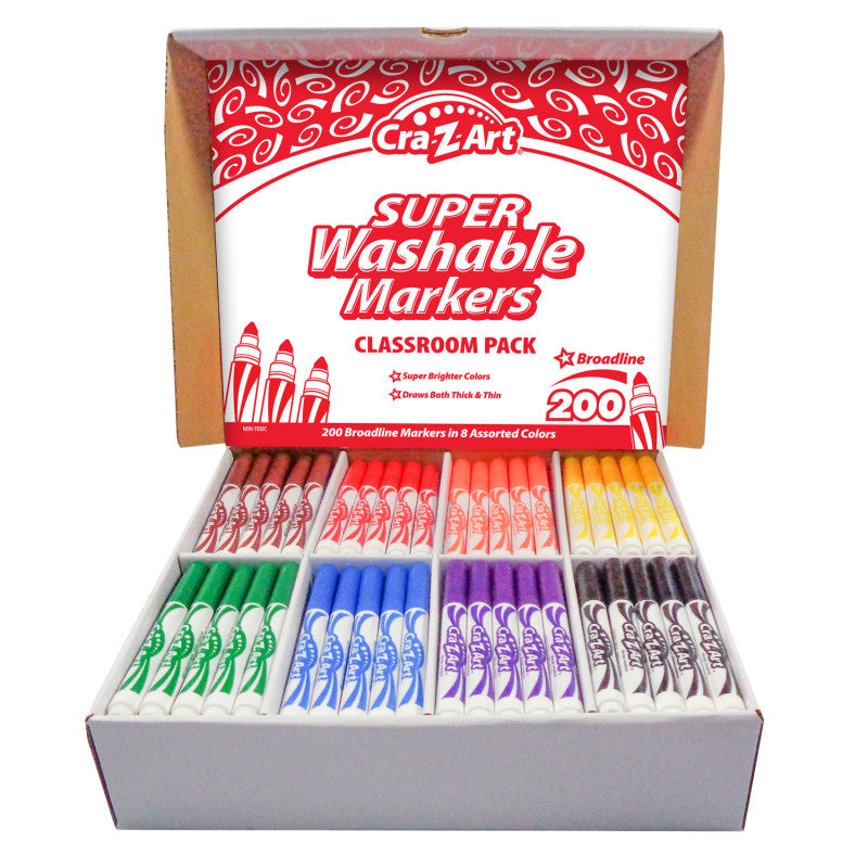 CRA-Z-ART - Washable Marker Classroom Pack, Broadline, 8 Color, Pack of 200