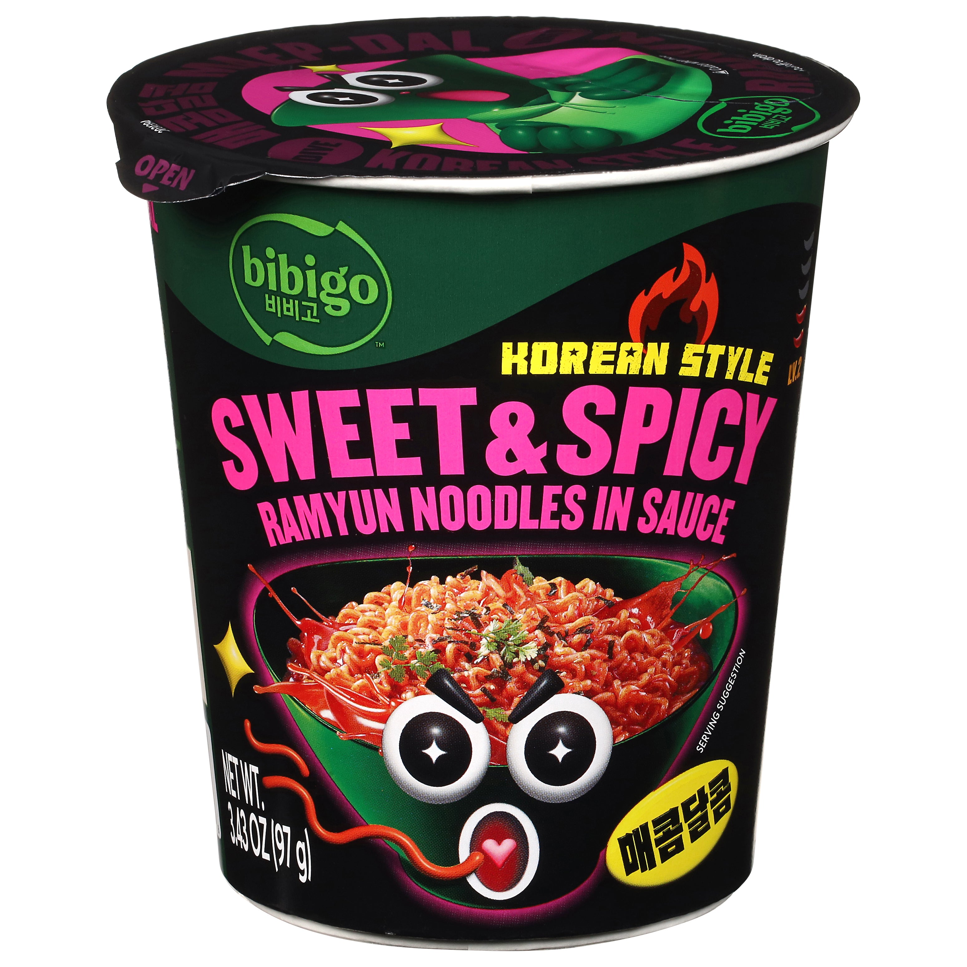 Bibigo Korean Style Lv.2 Sweet & Spicy Ramyun Noodles in Sauce 3.43 oz - Case of 6