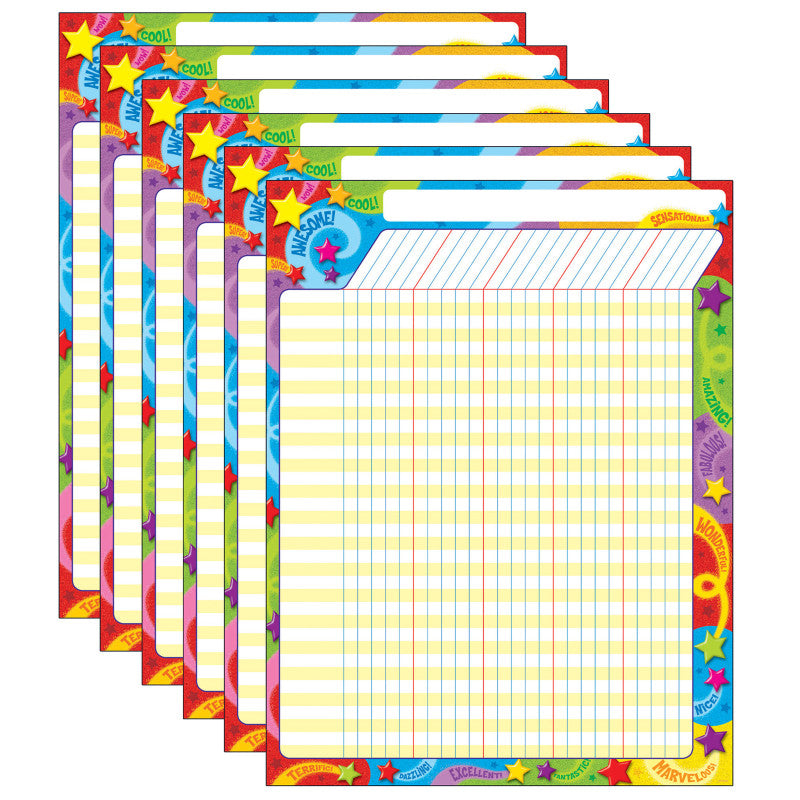 TREND - Praise Words 'n Stars Incentive Chart, 17" x 22", Pack of 6
