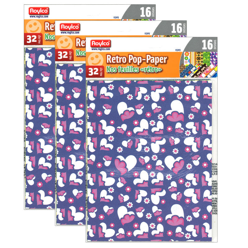 ROYLCO - Retro Pop-Paper, 8.5" x 11", 32 Sheets Per Pack, 3 Packs