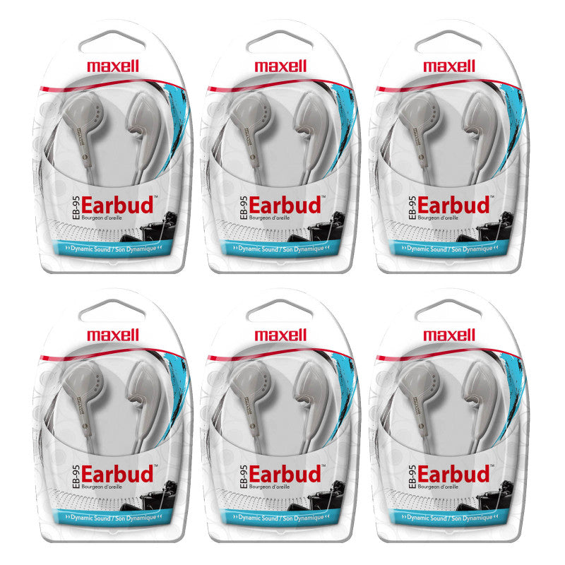 MAXELL - Budget Stereo Earbuds, White, Pack of 6