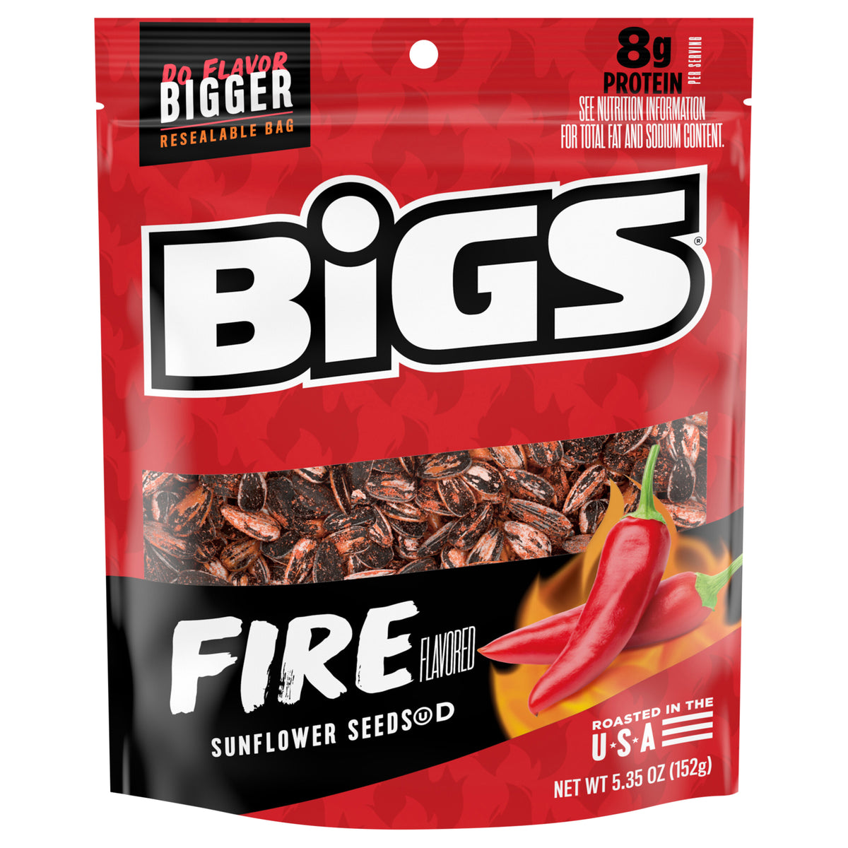 Bigs Fire Flavored Sunflower Seeds, Spicy Sunflower Seeds, 5.35 oz. - Case of 8