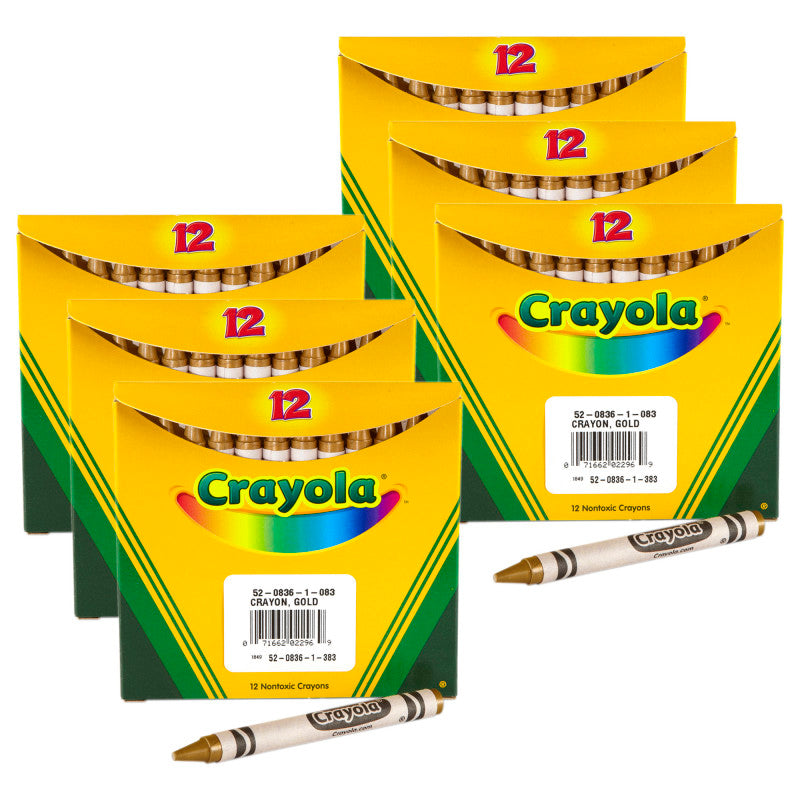 Single Color Bulk Crayons, Regular Size, Gold, 12 Per Pack, 6 Packs