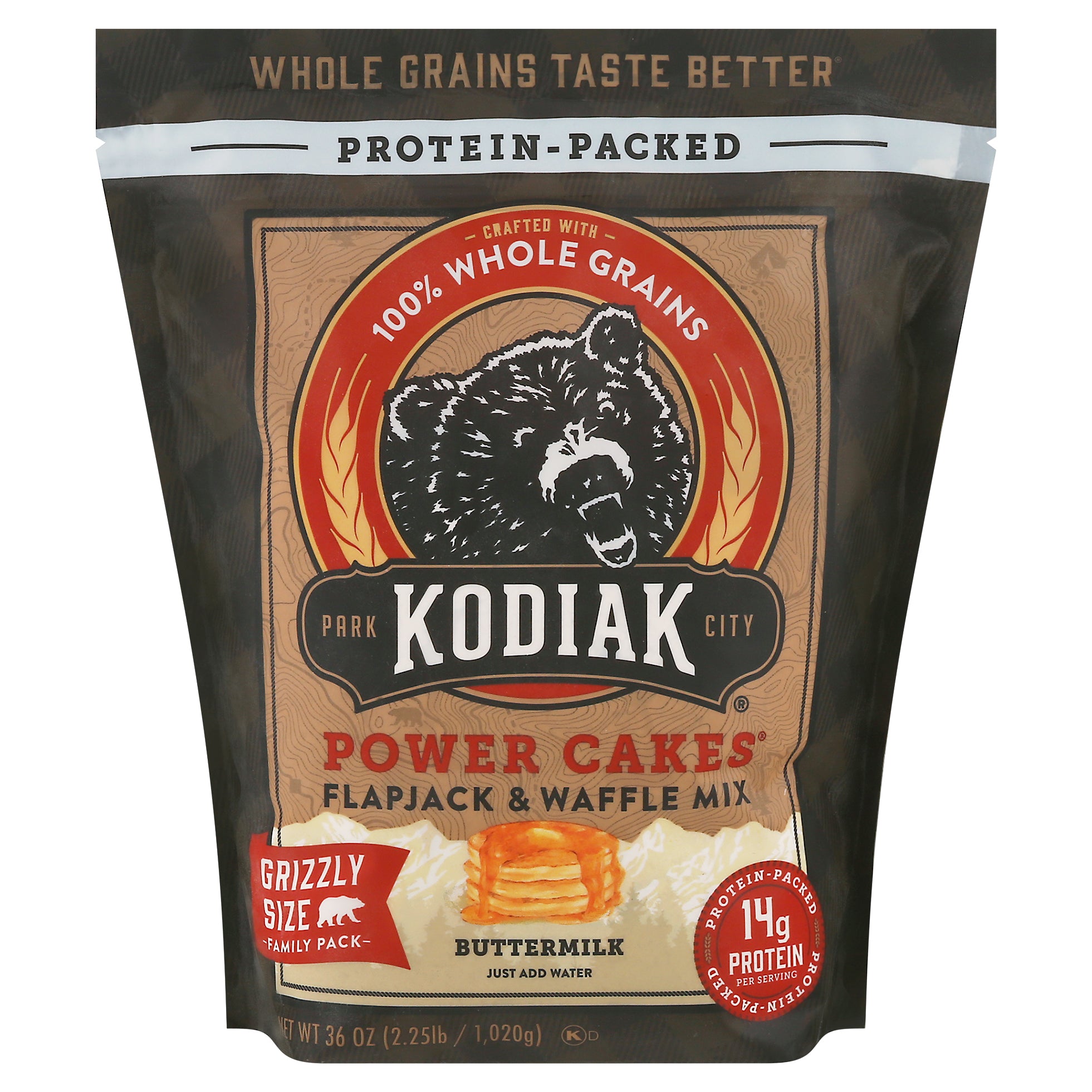 Kodiak Power Cakes Buttermilk Flapjack & Waffle Mix Family Pack 36 oz - Case of 6