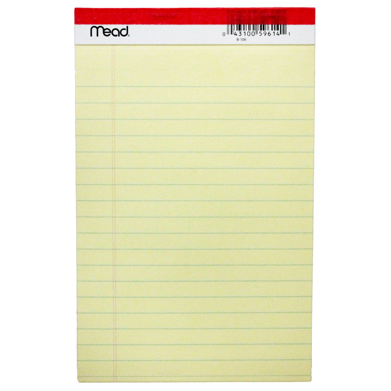Junior Legal Pad, 50 Sheets, 5" x 8", Canary, 1 Count