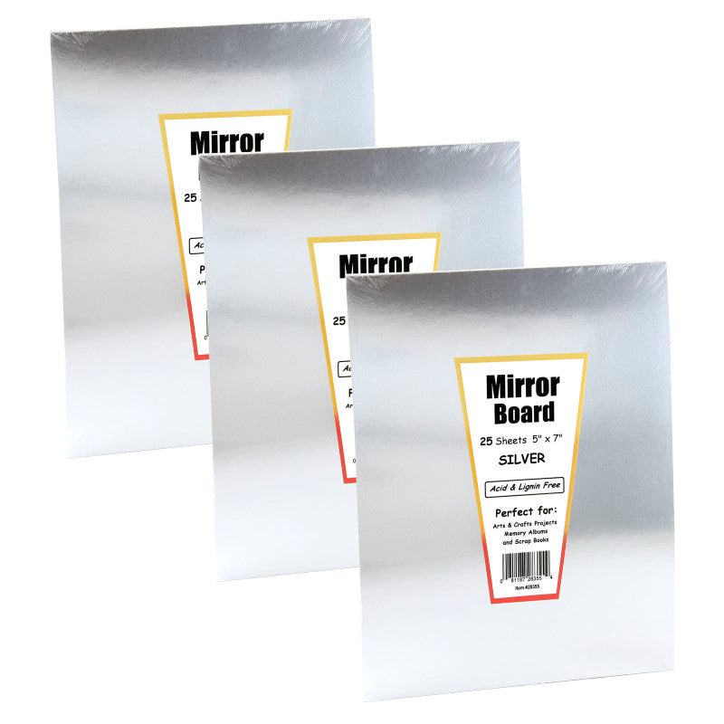 HYGLOSS - Silver Foil Mirror Board, 5" x 7", 25 Sheets Per Pack, 3 Packs