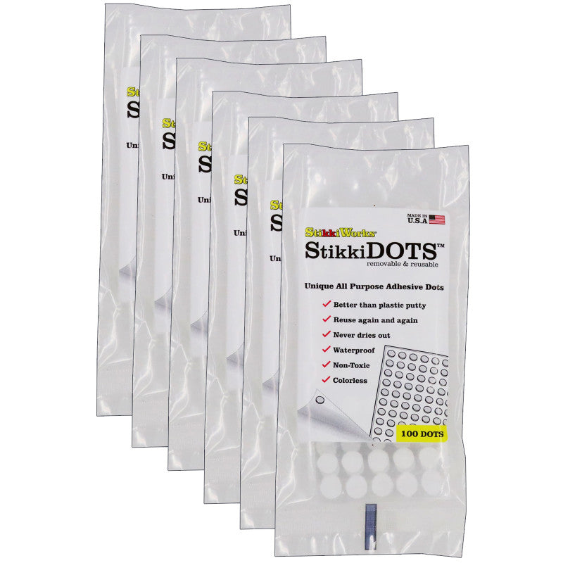 STIKKIWORKS - StikkiDOTS™, Adhesive Dots, 100 Per Pack, 6 Packs