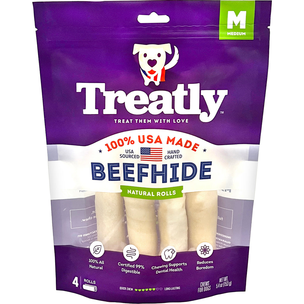 Treatly 100% Usa Beefhide Rolls (NATURAL, 6 IN-4 PK)
