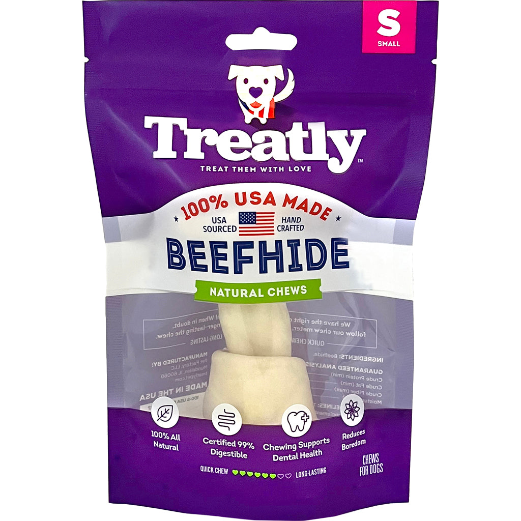 Treatly 100% Usa Beefhide Bone W/Header Card (NATURAL, 5 IN-1 PK)