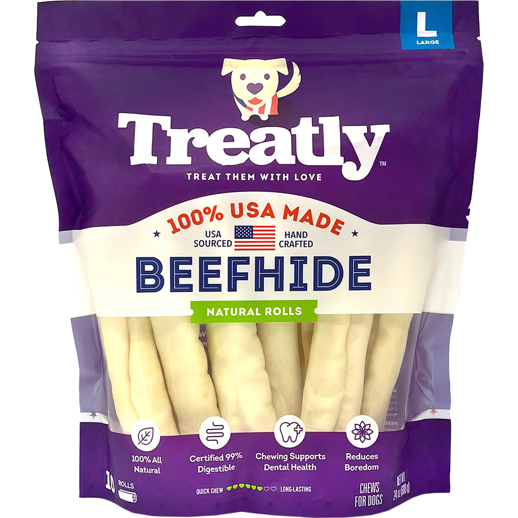 Treatly 100% Usa Beefhide Rolls (NATURAL, 8 IN-10 PK)