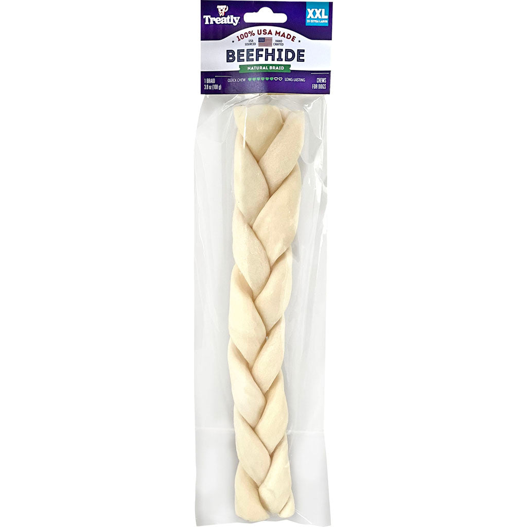 Treatly 100% Usa Beefhide Braids W/Header Card (NATURAL, 12 IN-1 PK)