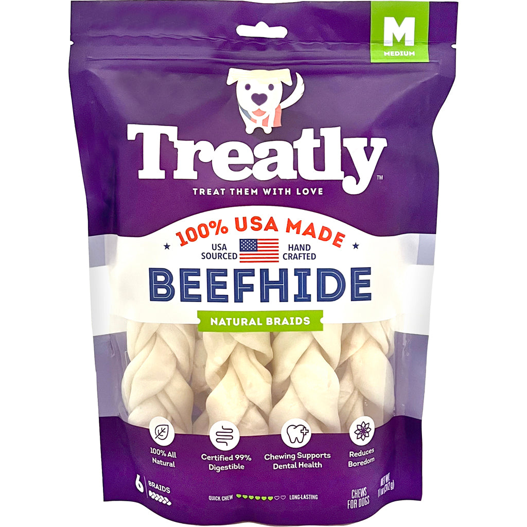 Treatly 100% Usa Beefhide Braids (NATURAL, 7 IN-6 PK)