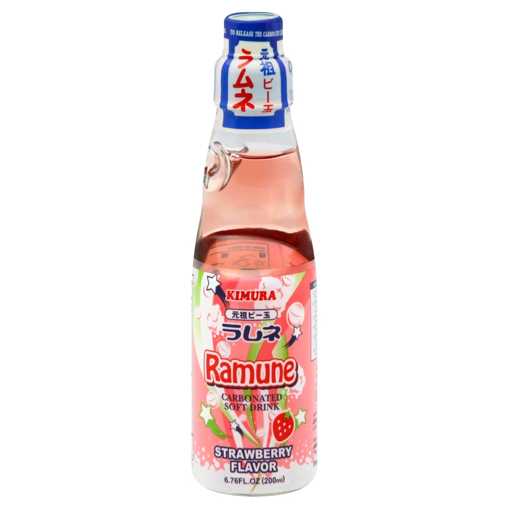 Kimura Beverage Ramune Strawberry - Case of 18 - 6.76 fl oz.