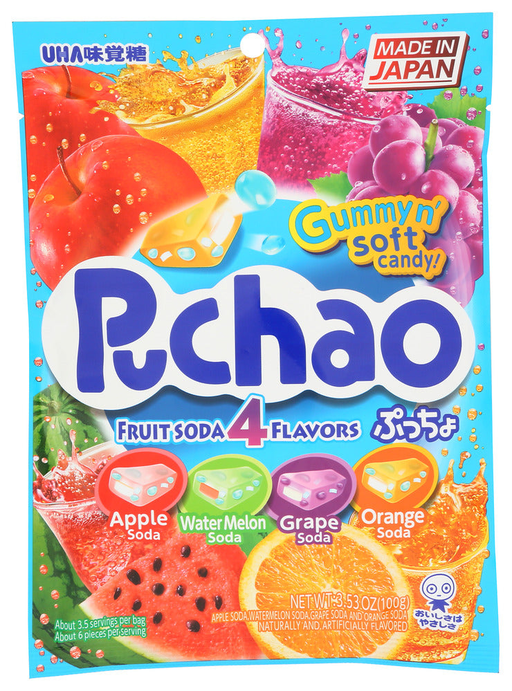 Uha Mikakuto Candy Puchao Fruit Soda 4 Flavor - Case of 6 - 3.53 oz