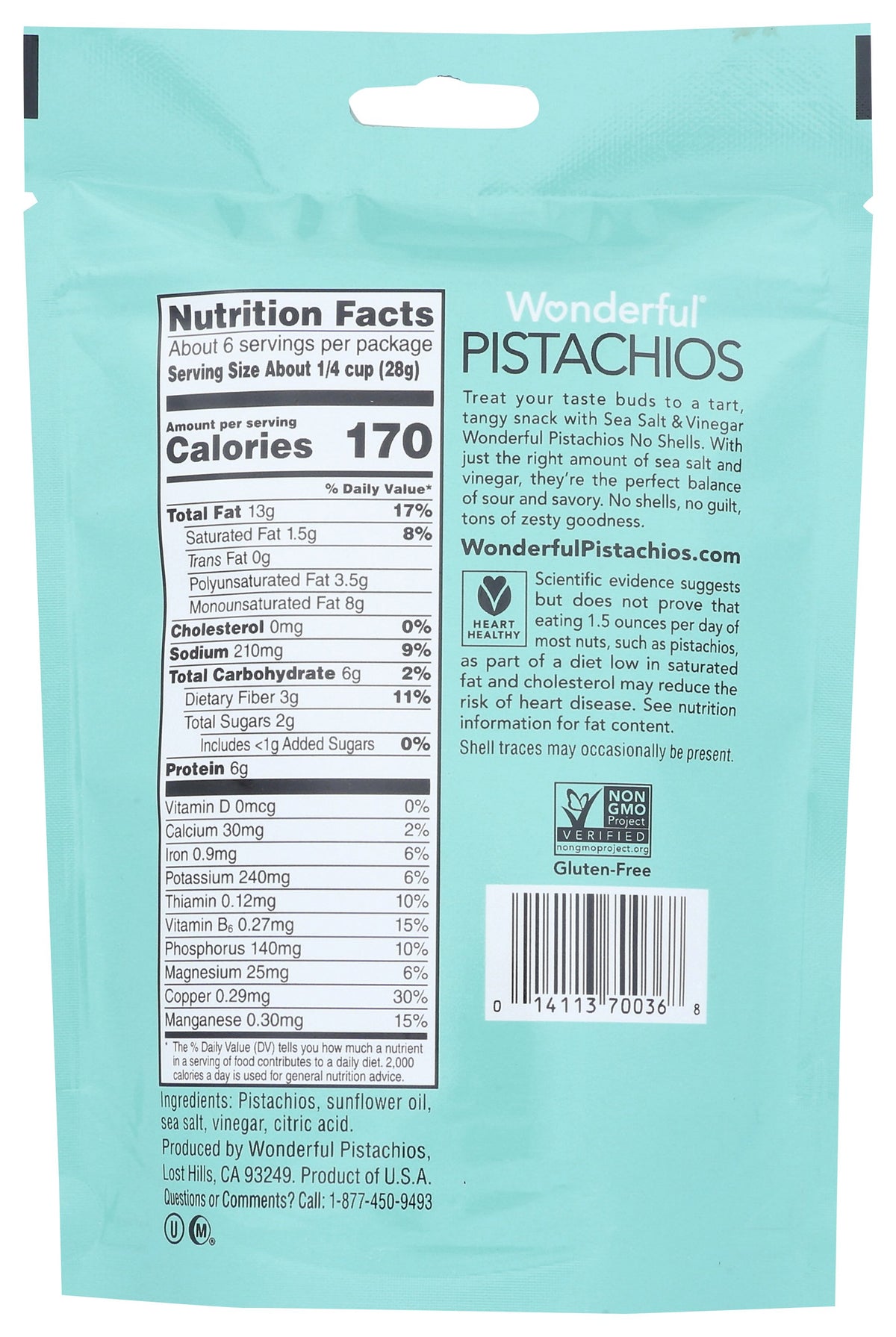 WONDERFUL PISTACHIOS PISTACHIOS SALT VINEGAR - Case of 10