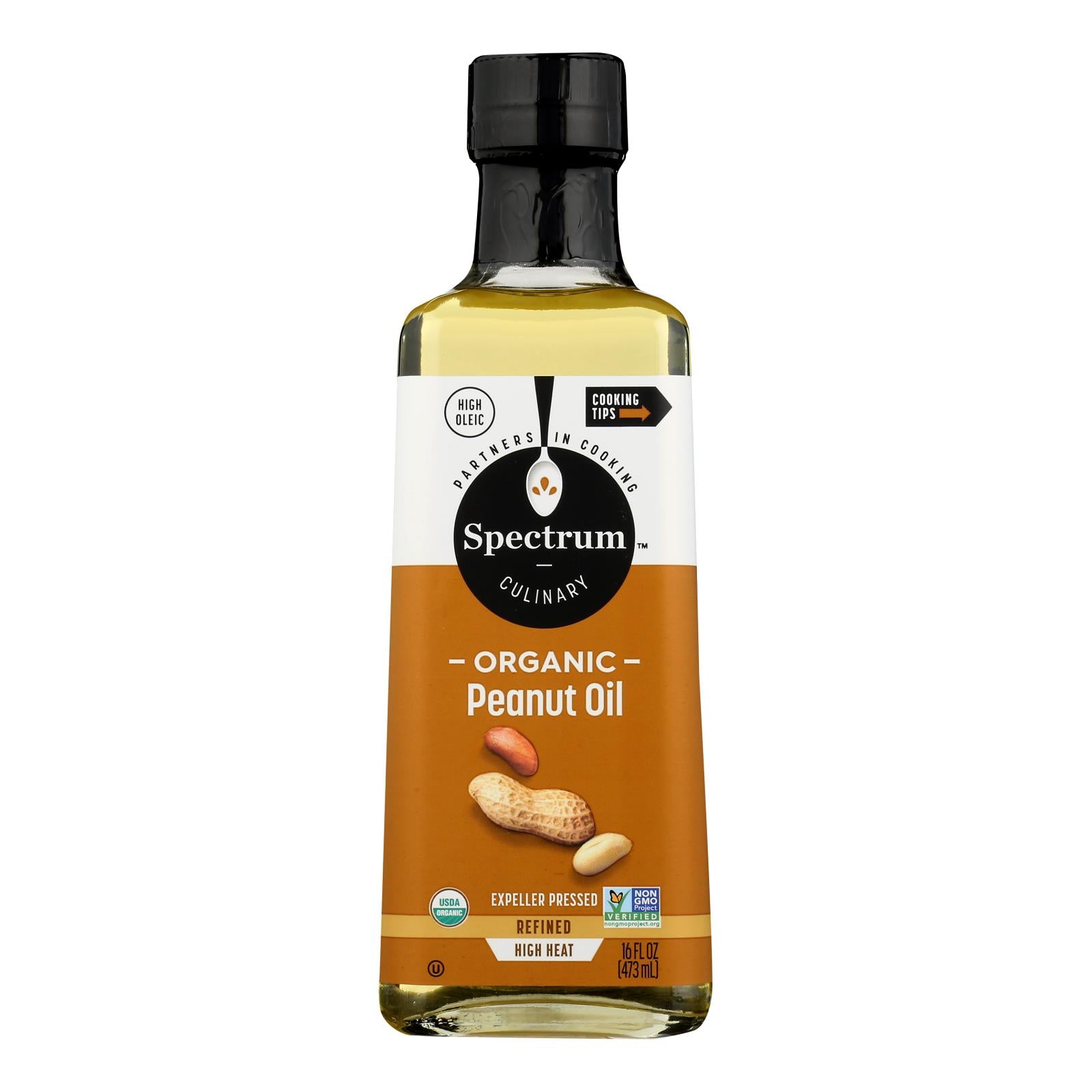 Spectrum Naturals High Heat Refined Organic Peanut Oil - Case Of 12 - 16 Fl Oz.