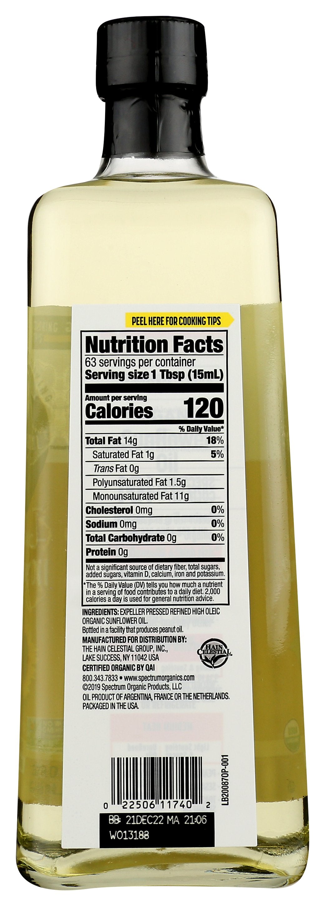 SPECTRUM NATURALS OIL SUNFLOWER HIGH HEAT ORG - Case of 3