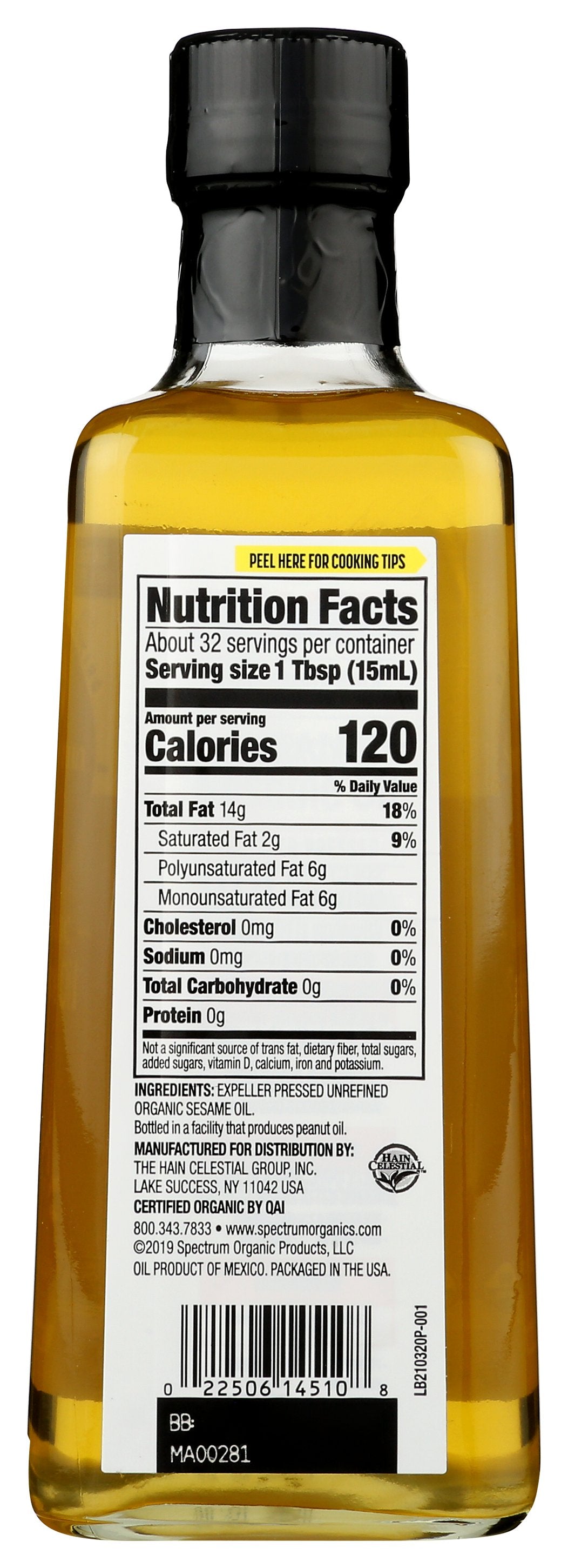 SPECTRUM NATURALS OIL SESAME UNREFINED ORG - Case of 6